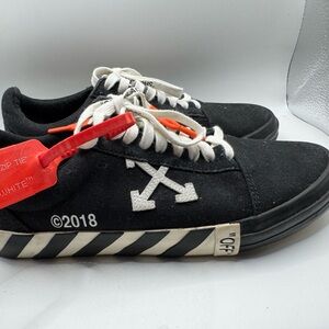 Off-White Black Canvas Sneakers with Red Tag